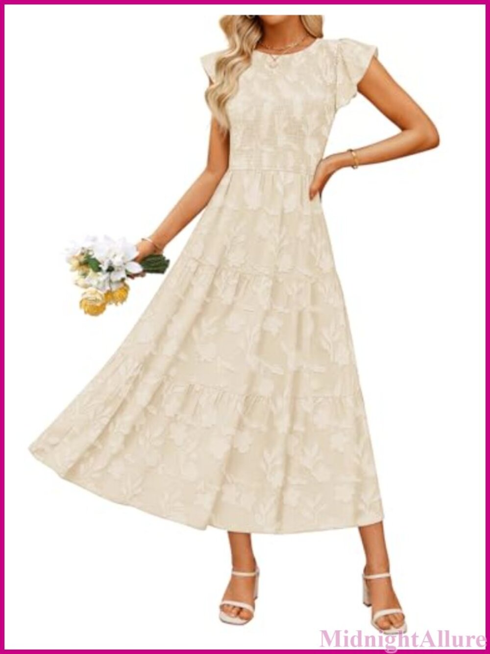 Boho Floral Smocked Maxi Dress Flowy Beach Vacation Sundress